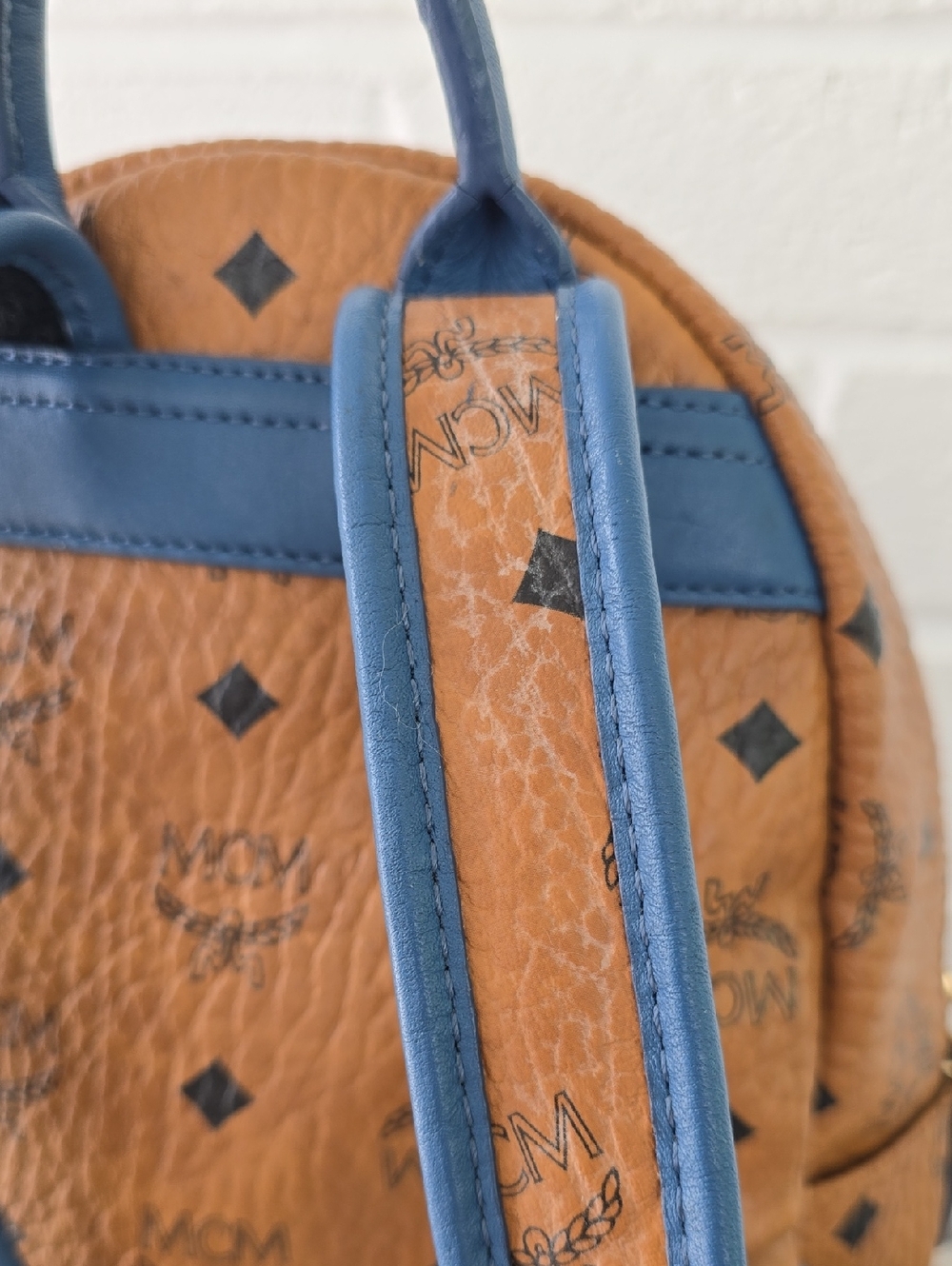 MCM Visetos Monogram Mini Stark Backpack Cognac Blue - Picture 6 of 16